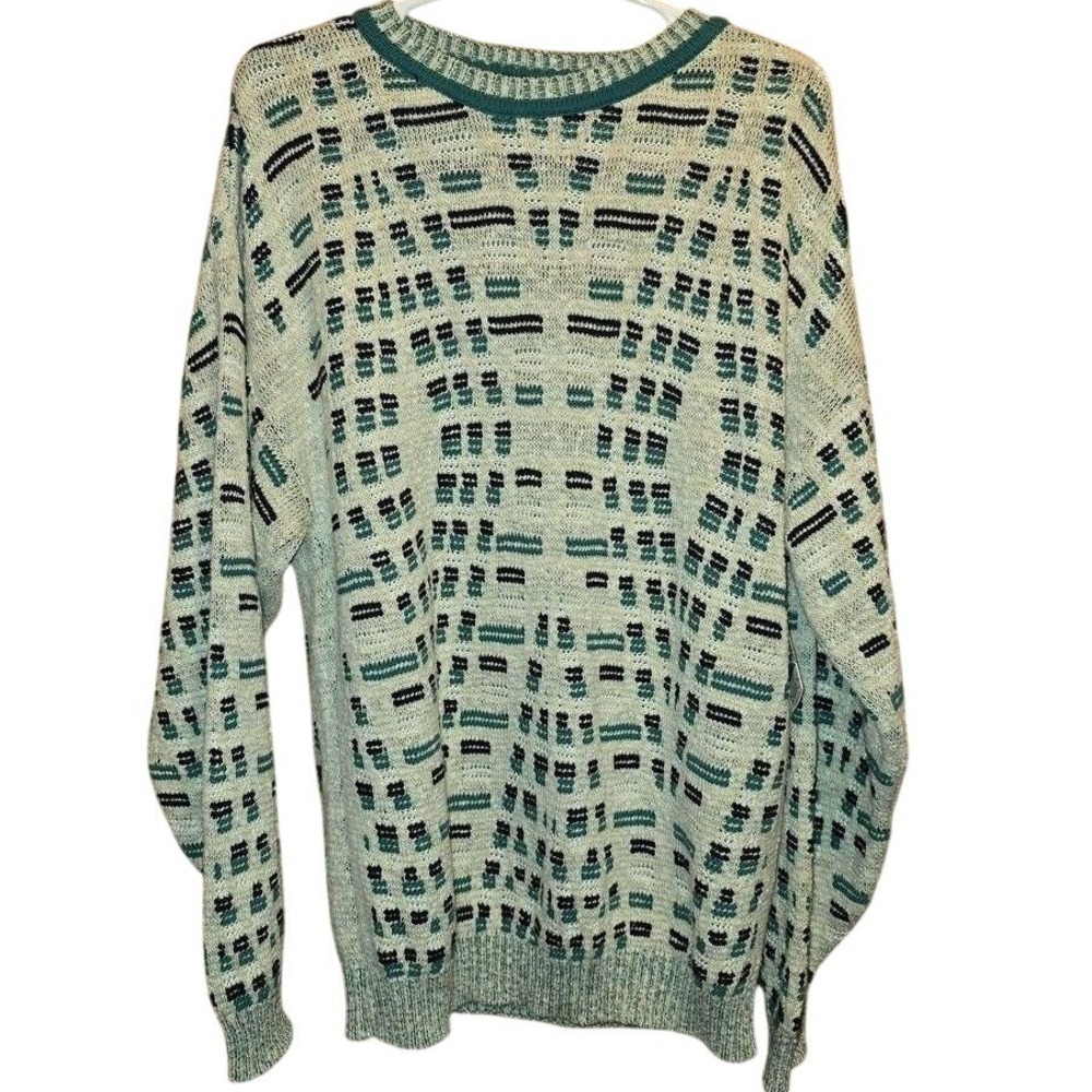 Vintage Ellis Island Men's Medium Cotton Sweater Teal/Cream BRAND NEW